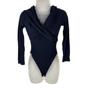 Max Mara Twist Front Long Sleeve Bodysuit | Navy Blue | Size Small